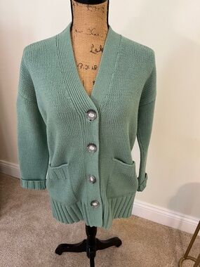 Classic V-Neck Mint Green Women's Cardigan Sweater